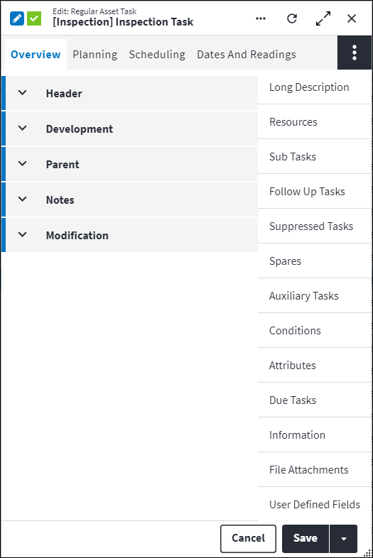 Regular Asset Task Screen